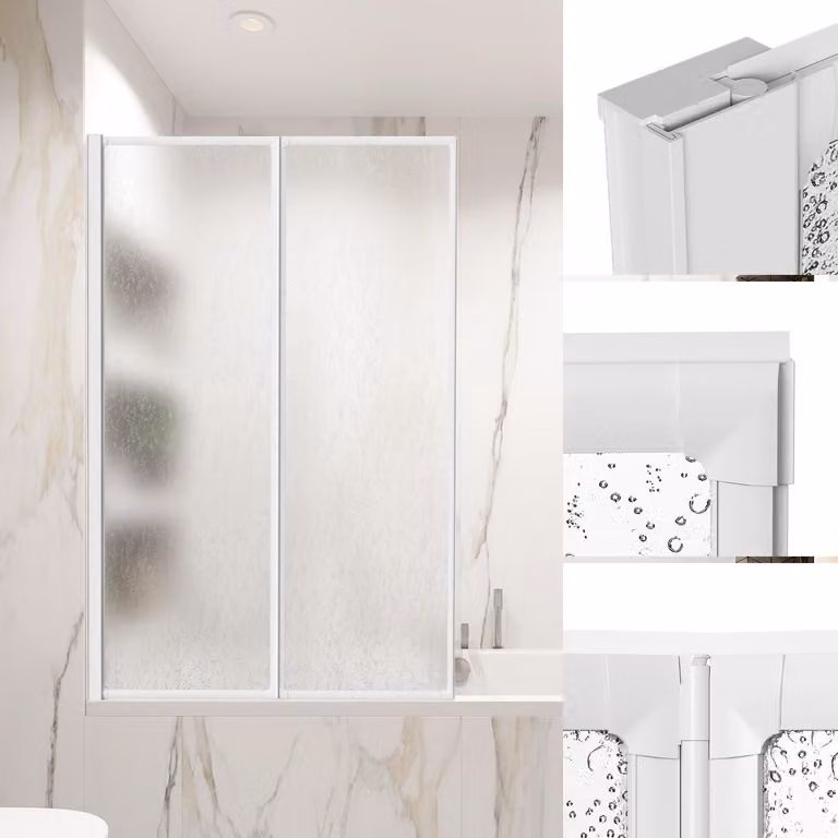 Jayseuw Box doccia 100x140 cm Parete pieghevole per vasca da bagno, telaio bianco, parete doccia, accessorio per vasca da bagno, box doccia