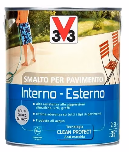 V33 Smalto Pavimenti Grigio Chiaro 2,5 l - Vernice Lavabile Interno/Esterno