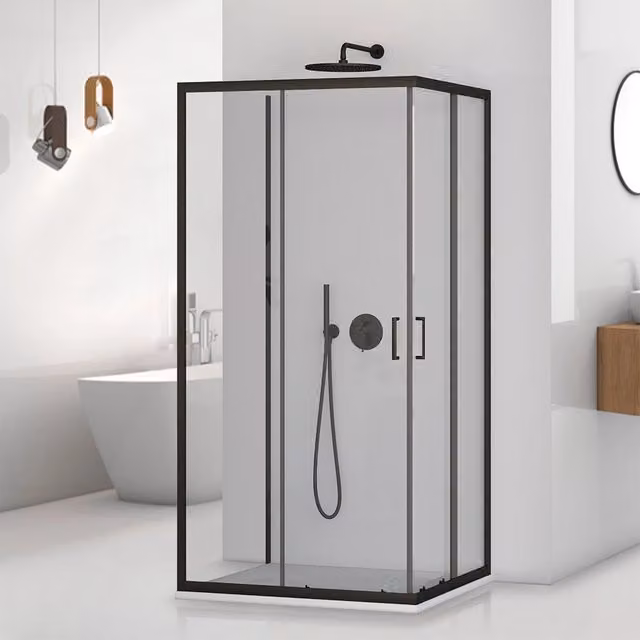 Box doccia Tay a tre lati con doppio sistema scorrevole in vetro temperato trasparente e profili neri L: 100 cm, P: 70 cm, H: 195 cm – 1