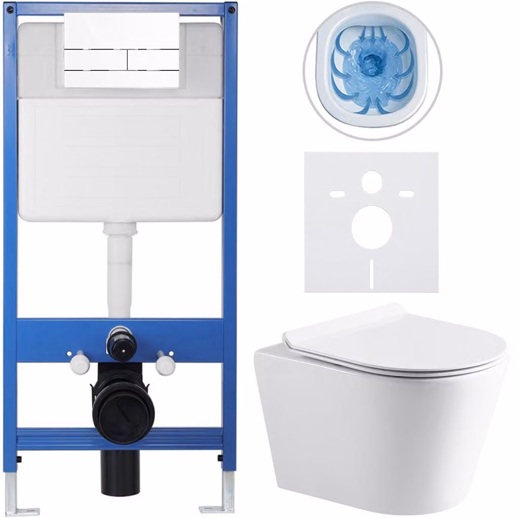 CERANO - Set completo per WC da incasso Lite/Norbi - bianco lucido - pulsante per WC Line, bianco - installazione a parete - 48,5 x 36,5 cm