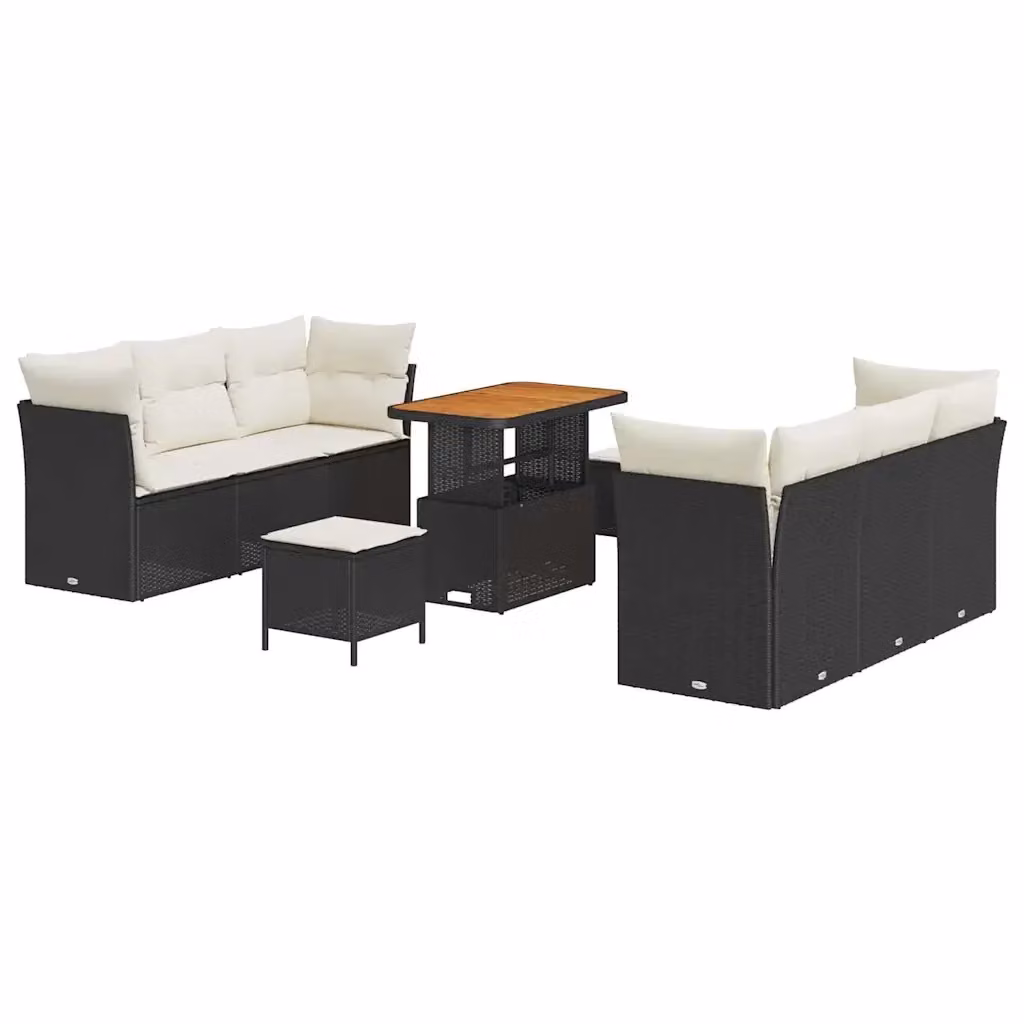 Set Divano da Giardino vidaXL 9 Pezzi Moderno in Polyrattan Nero e Beige con Cuscini e Tavolino da Caffè – 2