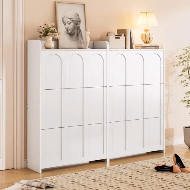 Scarpiera 140x25x120 cm con 12 ripiani in MDF bianca