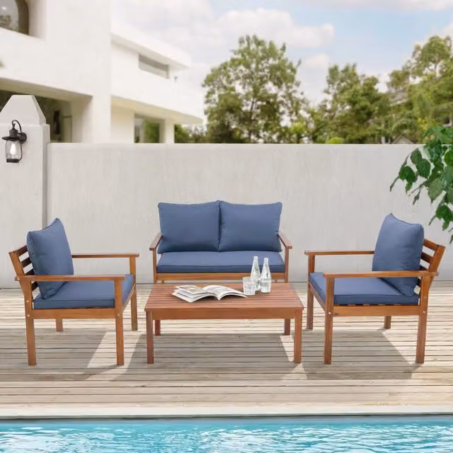 Set Salottino da Giardino en.casa in Legno di Acacia con Divano a 2 Posti, Poltrone e Tavolino, Grigio con Cuscini Inclusi – 1