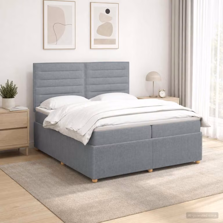 Maison Exclusive - Letto boxspring a LED con materasso, grigio chiaro, 200 x 200 cm, rivestimento in tessuto