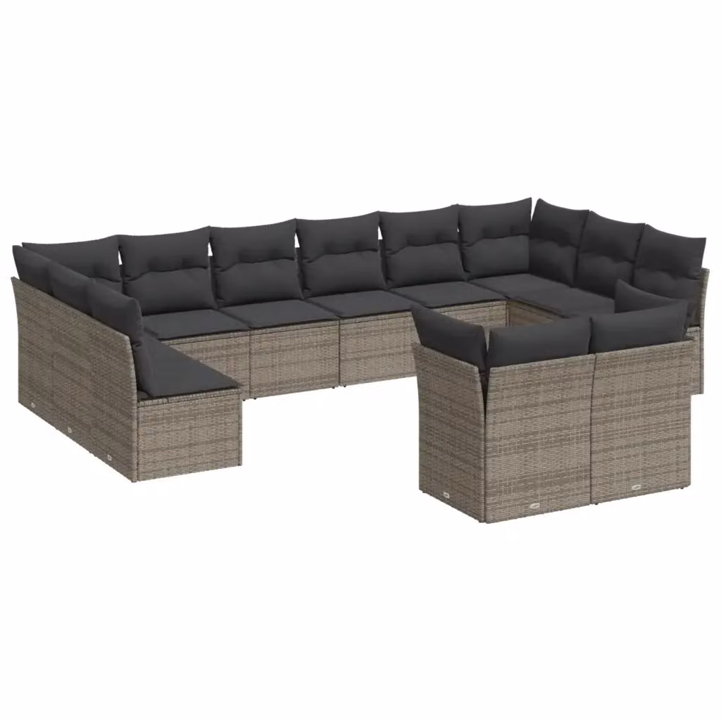 Set di divani da giardino vidaXL in polyrattan grigio con cuscini, design moderno a forma di U per esterno – 2