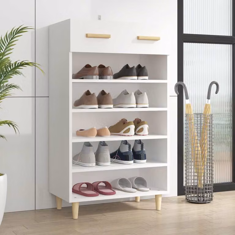 Scarpiera bianca vidaXL in stile scandinavo con ante e ripiani, L: 60 cm, P: 35 cm, H: 105 cm