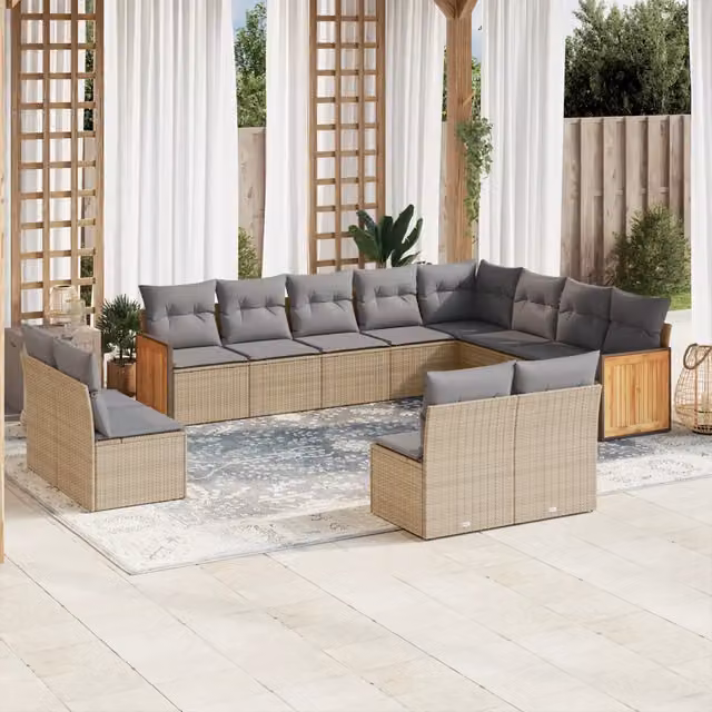 Set di divani da giardino VIDAXL in polyrattan da 12 pezzi con cuscini beige e grigi – 1