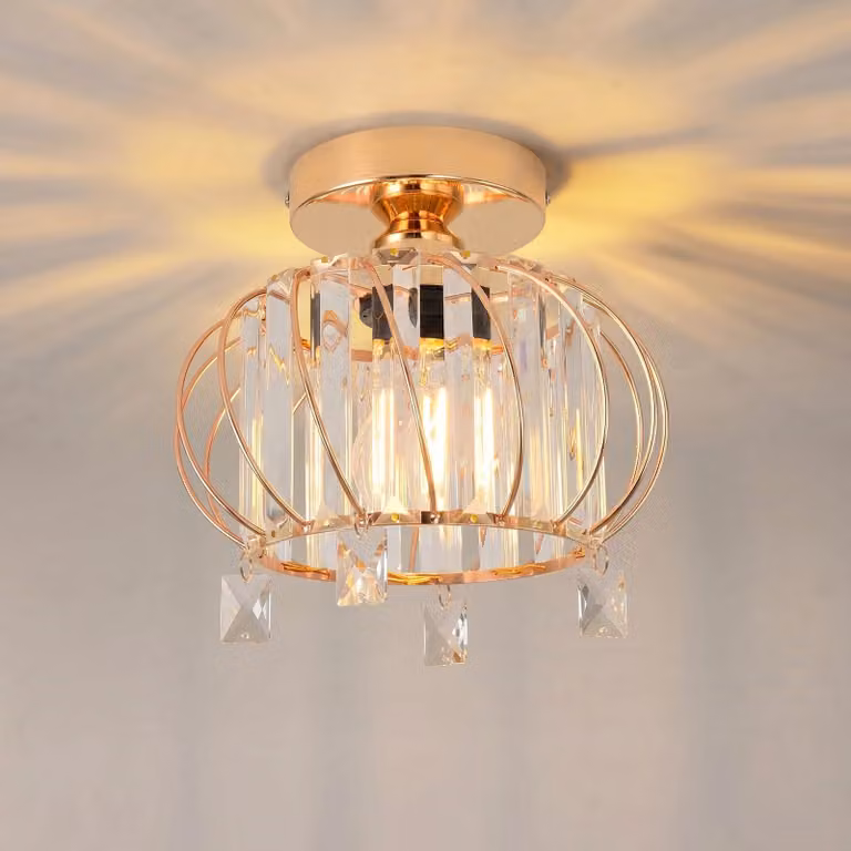 Lampada da soffitto in cristallo ANWIO, design moderno, lampadario in cristallo dorato, modello a incasso parziale, ideale per corridoi, scale, soggiorni, camere da letto, cucine, sale da pranzo, ingressi, bar, diametro 23 cm