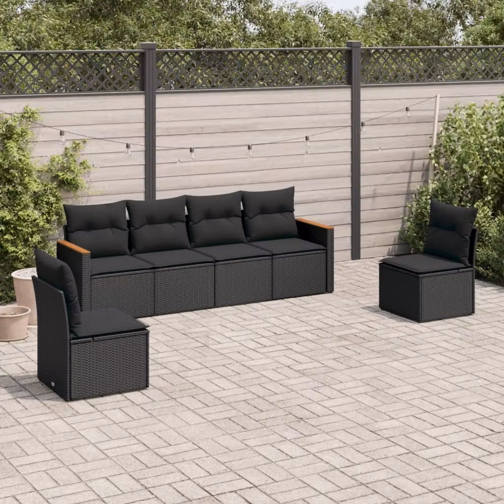 Maison Exclusive - Set Divano da Giardino 6 pz con Cuscini Nero in Polyrattan