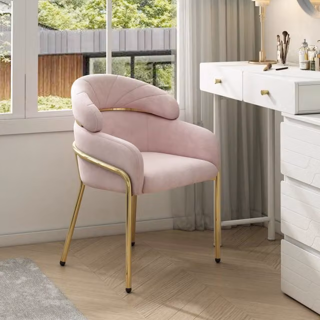 Sedia da pranzo MIVRAY in velluto rosa con gambe in metallo per soggiorno e camera da letto