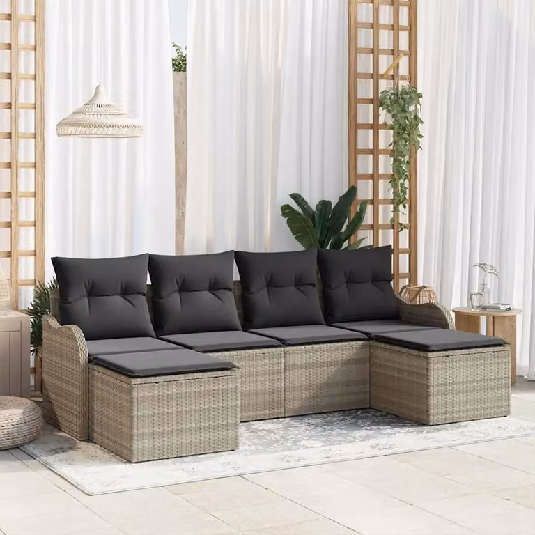 Set Divano da Giardino a L vidaXL 6 pz Grigio con Cuscini e Struttura in Metallo
