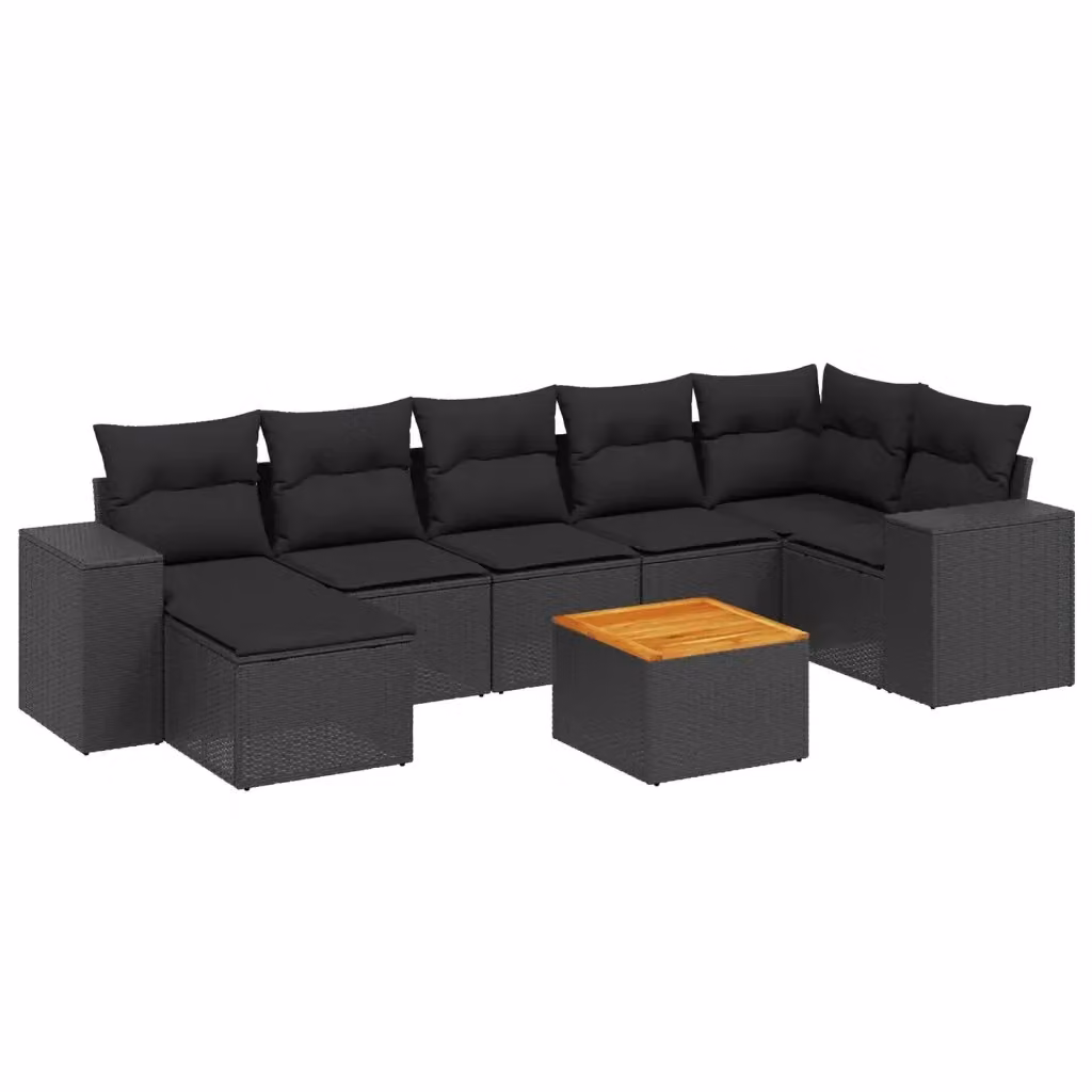 Set Divani da Giardino a L vidaXL in Polyrattan Nero con 8 Cuscini e Tavolino da Caffè – 2
