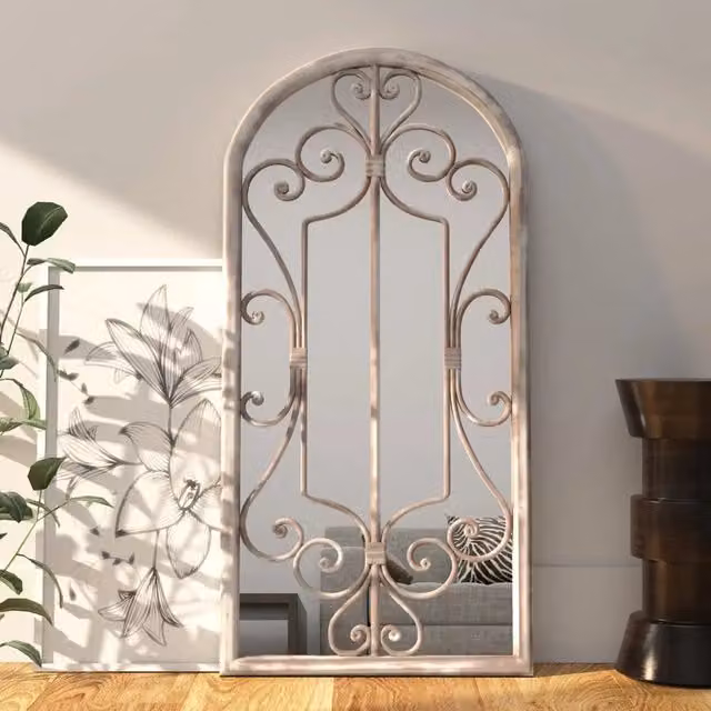 Specchio da parete rettangolare vidaXL in metallo e vetro, colore sabbia/beige, L: 100 cm, H: 45 cm, P: 1 cm