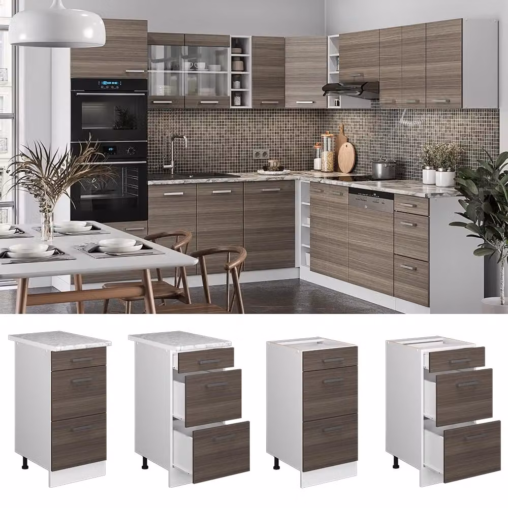 Mobiletto base per cucina Vicco R-Line Grigio nobile e Bianco con cassetti, senza piano di lavoro, L: 40 cm – 2