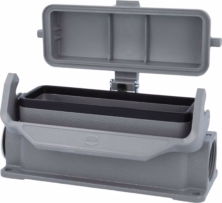 HARTING Han 24B Base bassa, 1xPG21 uscita cavo laterale, con 1 staffa longitudinale con cappuccio protettivo in plastica - 1