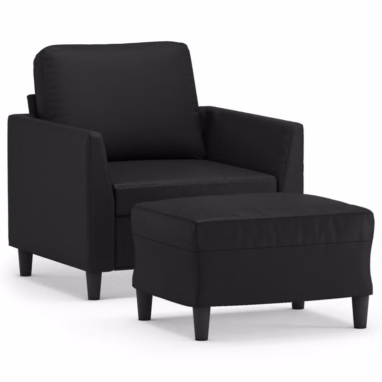 Poltrona con Poggiapiedi Nero 60 cm in Pelle finta