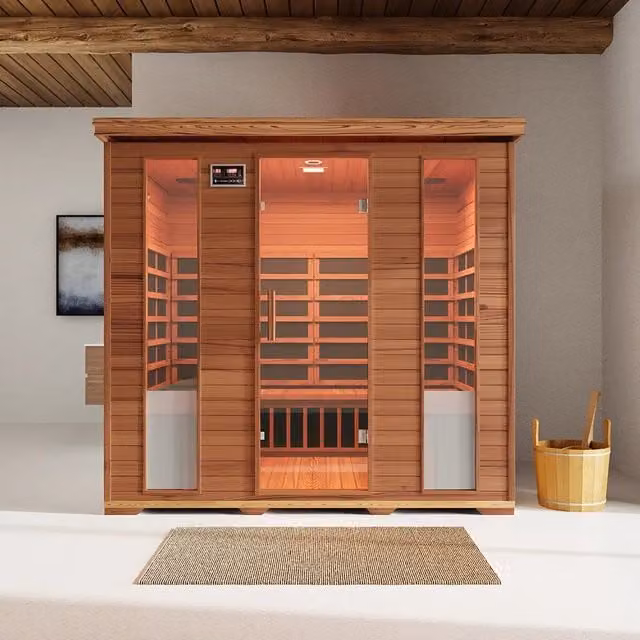 Sauna ad infrarossi Porvoo in legno di cedro marrone con radio integrata L: 210 cm, P: 160 cm, H: 195 cm