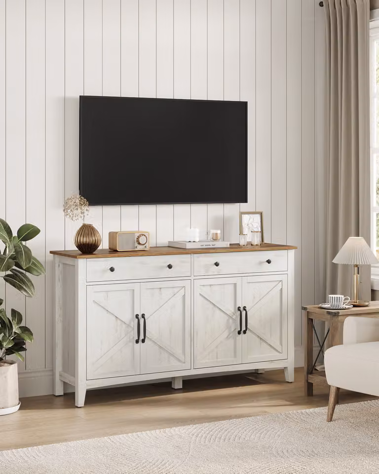 VASAGLE mobile da cucina, credenza con cassetti, mobile contenitore con ante, ripiano regolabile, stile country, per soggiorno cucina sala da pranzo
