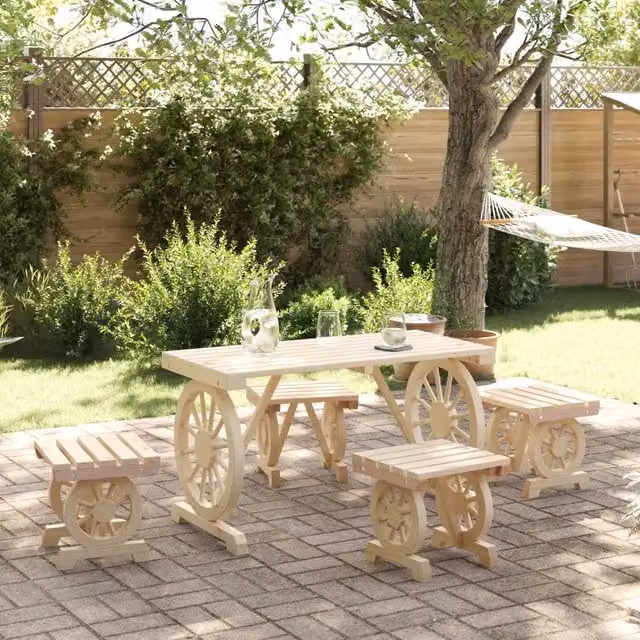 Set da pranzo da giardino vidaXL in legno di abete beige composto da 5 pezzi