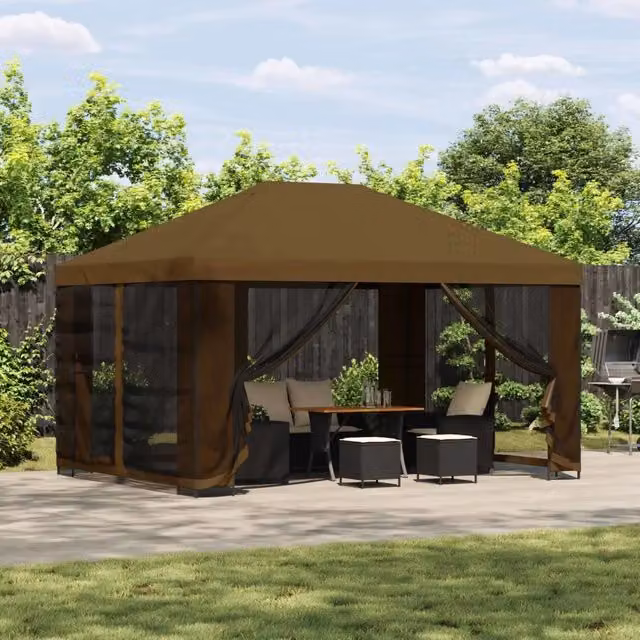 Gazebo da giardino con pareti laterali 4 × 3 m Tortora 900390