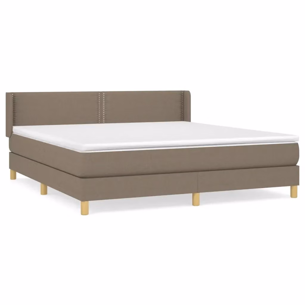 vidaXL Giroletto a Molle con Materasso Ibrido in Tessuto Beige e Bianco, L/P: 180 x 200 cm – 2