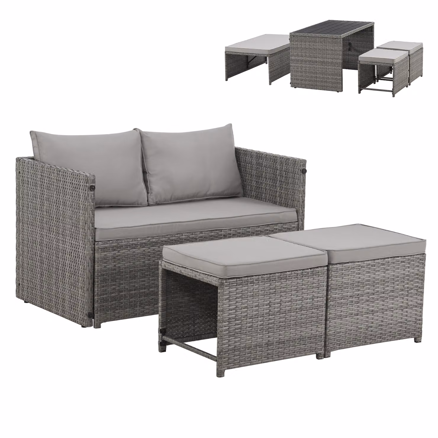SVITA ATHINA Set di sedute da esterno, mobili da giardino, mobili da balcone in polyrattan grigio
