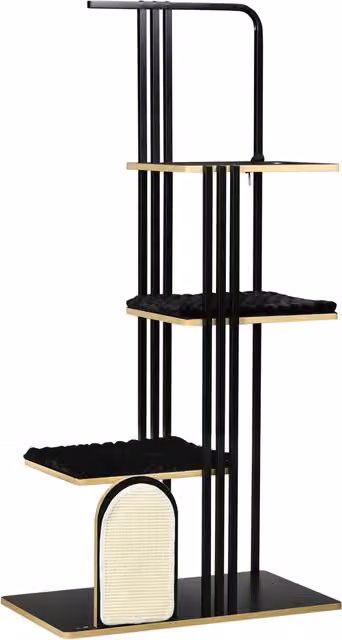 Tiragraffi industriale PawHut per gatti con 3 piattaforme, cuscini e pannello graffiante, Nero, H 170 x L 85 x P 48 cm – 1