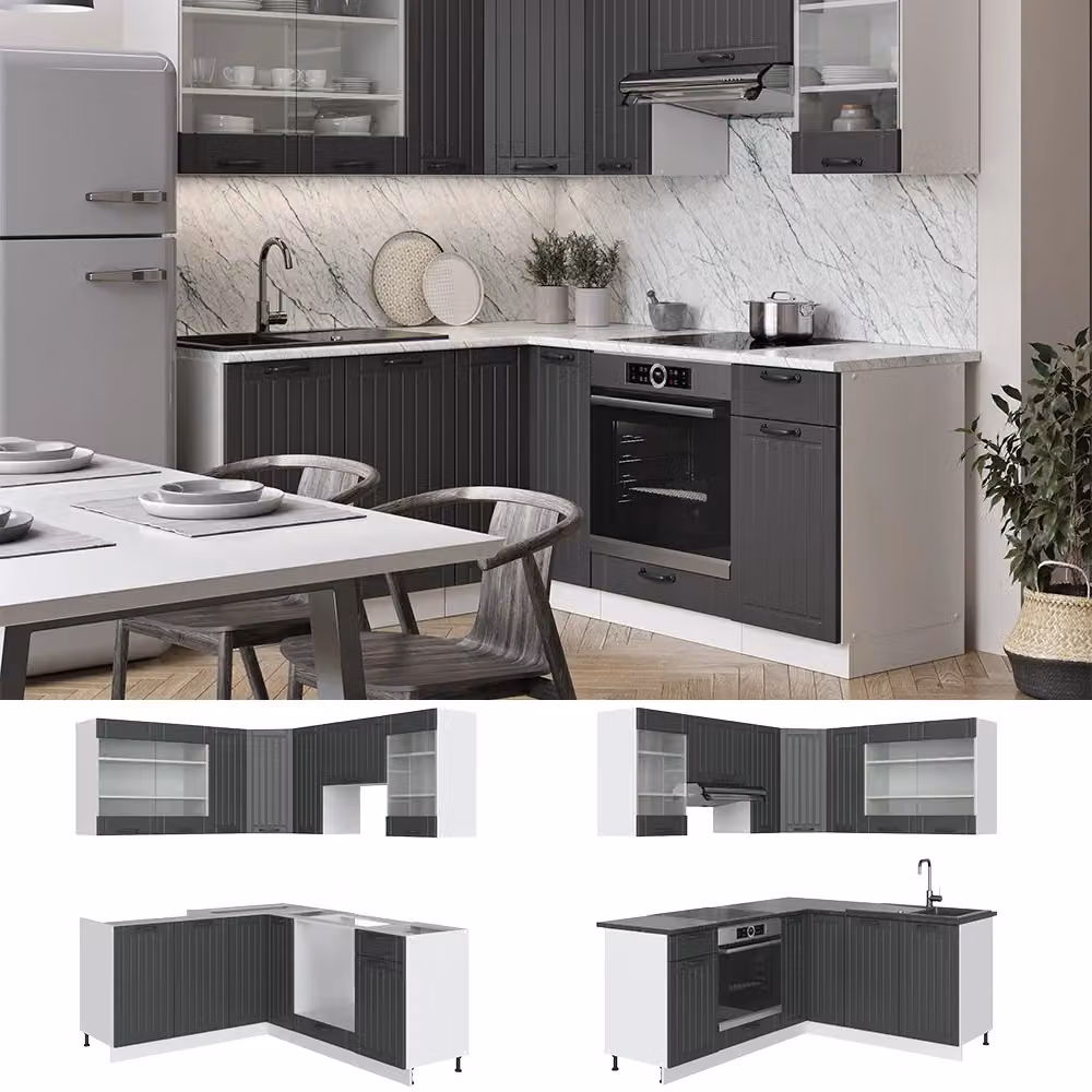 Cucina angolare moderna Vicco Fame-Line Grigio scuro e Bianco L: 190 cm, P: 160 cm – 2