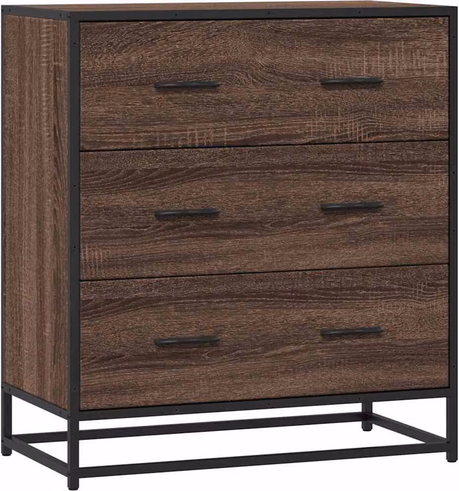 Credenza Rovere Marrone 68x35x76 cm in Truciolato e Metallo