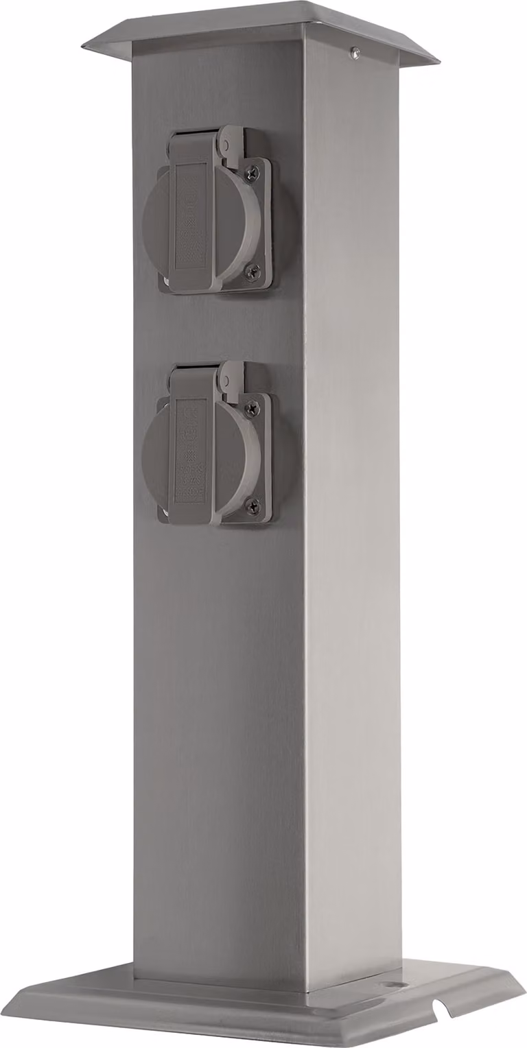 Presa da giardino Grafner in acciaio inox con 4 prese, IP54, angolare, verniciatura trasparente, profilo energetico presa multipla presa da esterno metallo presa da esterno a 4 vie