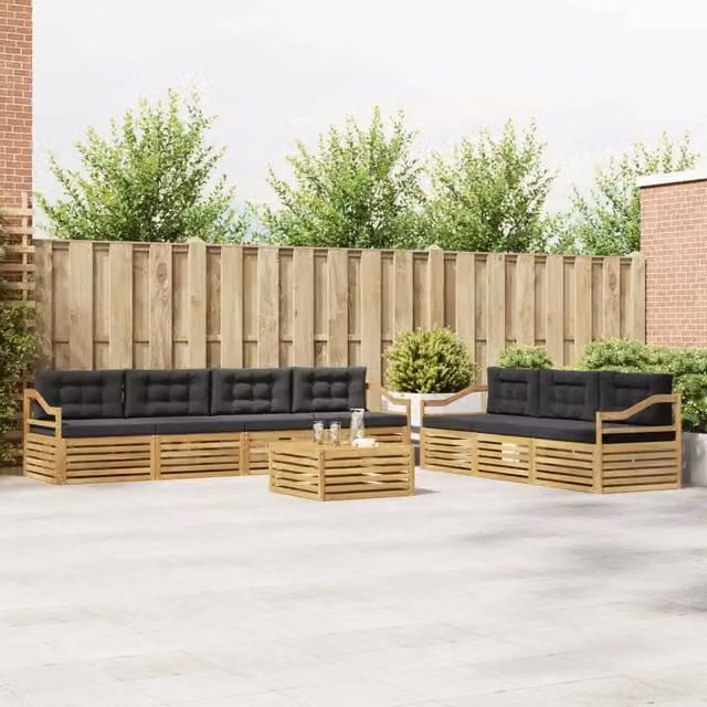 Set di mobili da giardino vidaXL a forma di U composto da 8 pezzi con divani, tavolino da caffè e cuscini in tessuto bianco e antracite resistente ai raggi UV – 1