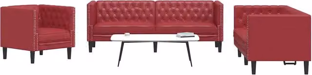 Set di divani Chesterfield vidaXL in similpelle rosso, composto da un divano a 2 posti e un divano a 3 posti