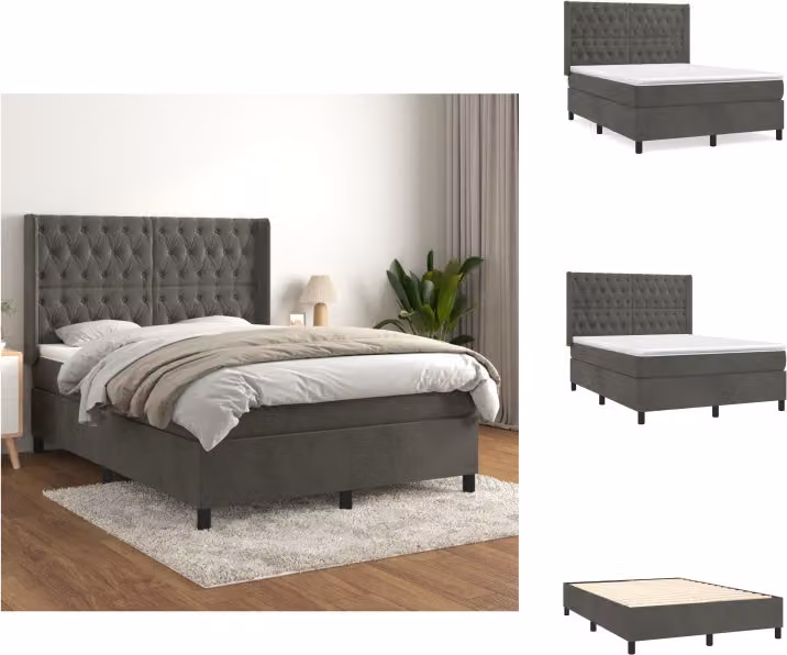 vidaXL Letto a molle con materasso grigio scuro 140x200 cm in velluto - Letti e strutture letto