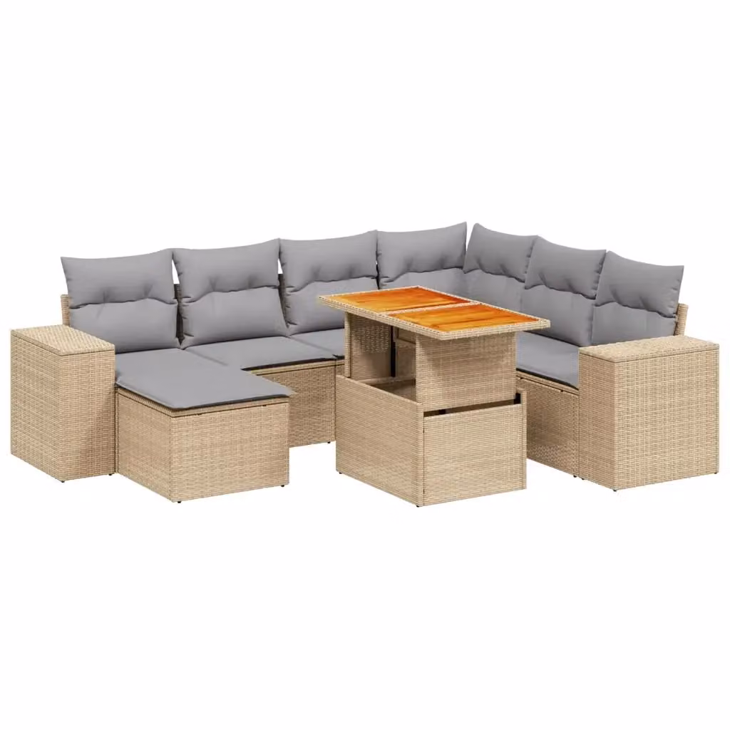 vidaXL Set Divano da Giardino 8 pz a L con Cuscini Beige in Polyrattan e Tavolino da Esterno – 2