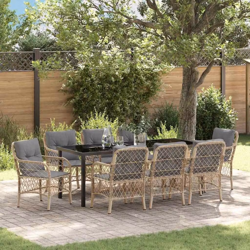 Maison Exclusive - Set da pranzo per esterno, 9 pezzi, rattan sintetico beige