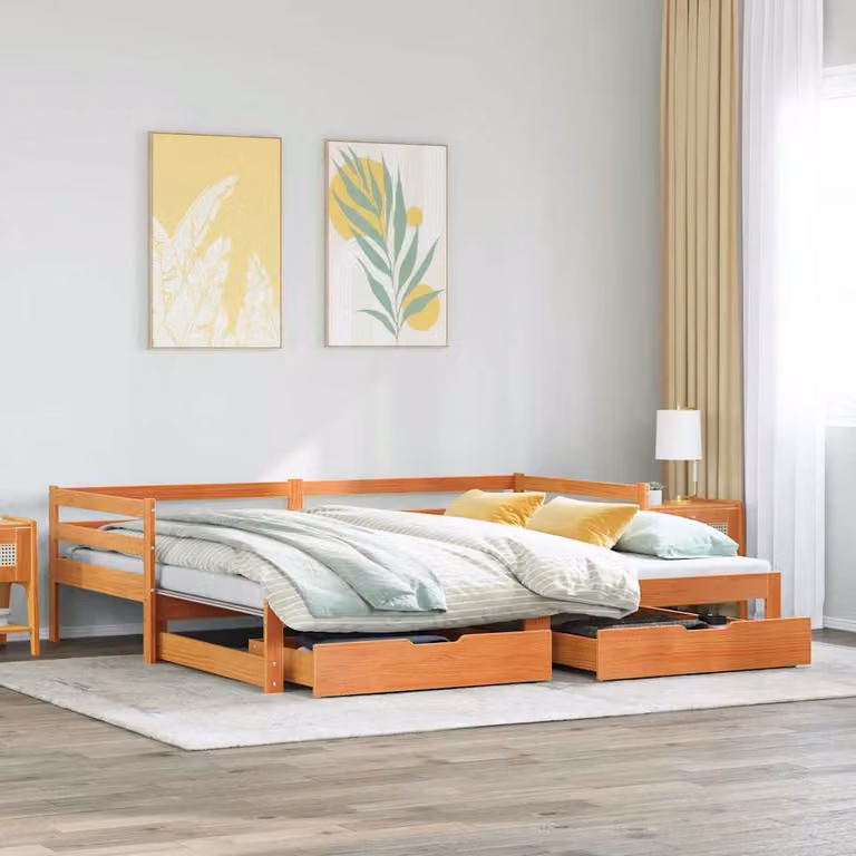Letto estraibile con cassetti vidaXL in legno di pino color marrone cera L/P/H: 190 x 90 x 56,5 cm
