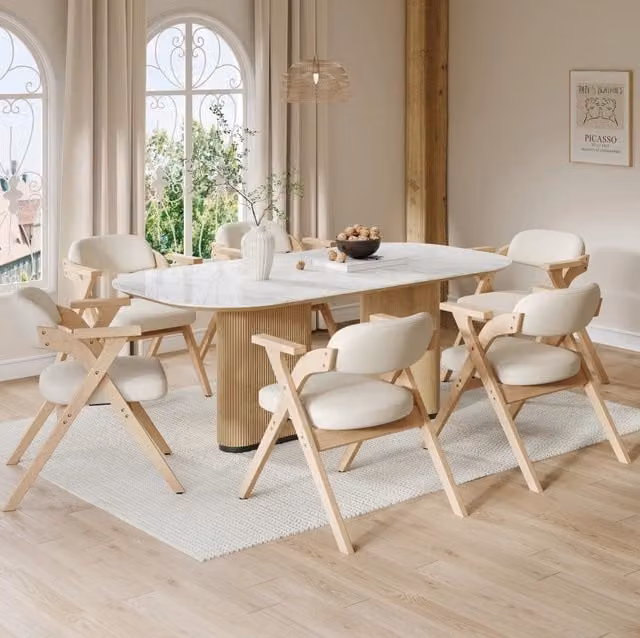 Set di 6 sedie pieghevoli in legno massello beige