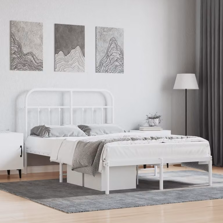vidaXL Struttura letto con testata in metallo bianco 120x190 cm - Struttura letto - Cornici letto - Struttura letto - Letto