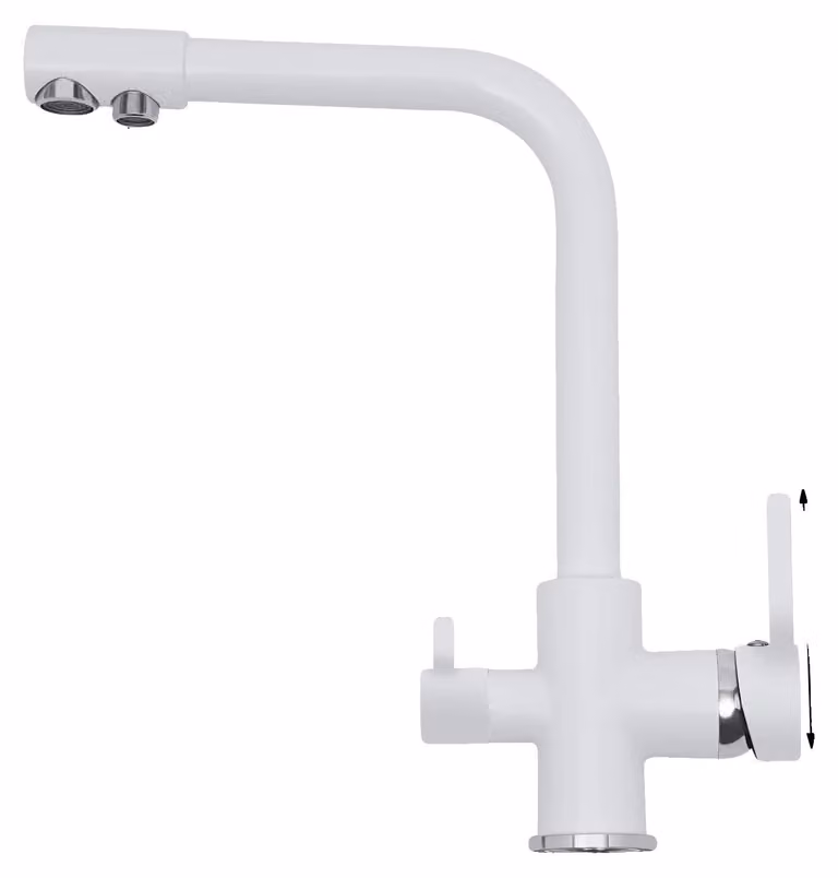 Rubinetto da cucina, girevole a 360°, design a doppia uscita, colore: bianco