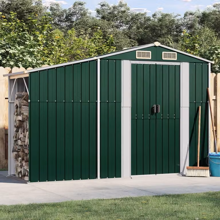 Capanno da Giardino vidaXL in Acciaio Zincato Verde L: 277 cm, P: 93 cm, H: 179 cm