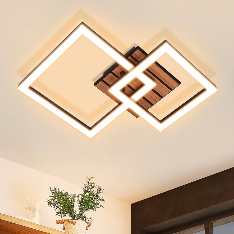 Lampada da soffitto LED ZMH, stile retrò, ideale per la cucina, 14W, colore nero. Lampada per soggiorno, 3000K, adatta anche per l'ingresso. Lampada da soffitto in legno, angolare, per l'illuminazione di corridoi, uffici e soggiorni