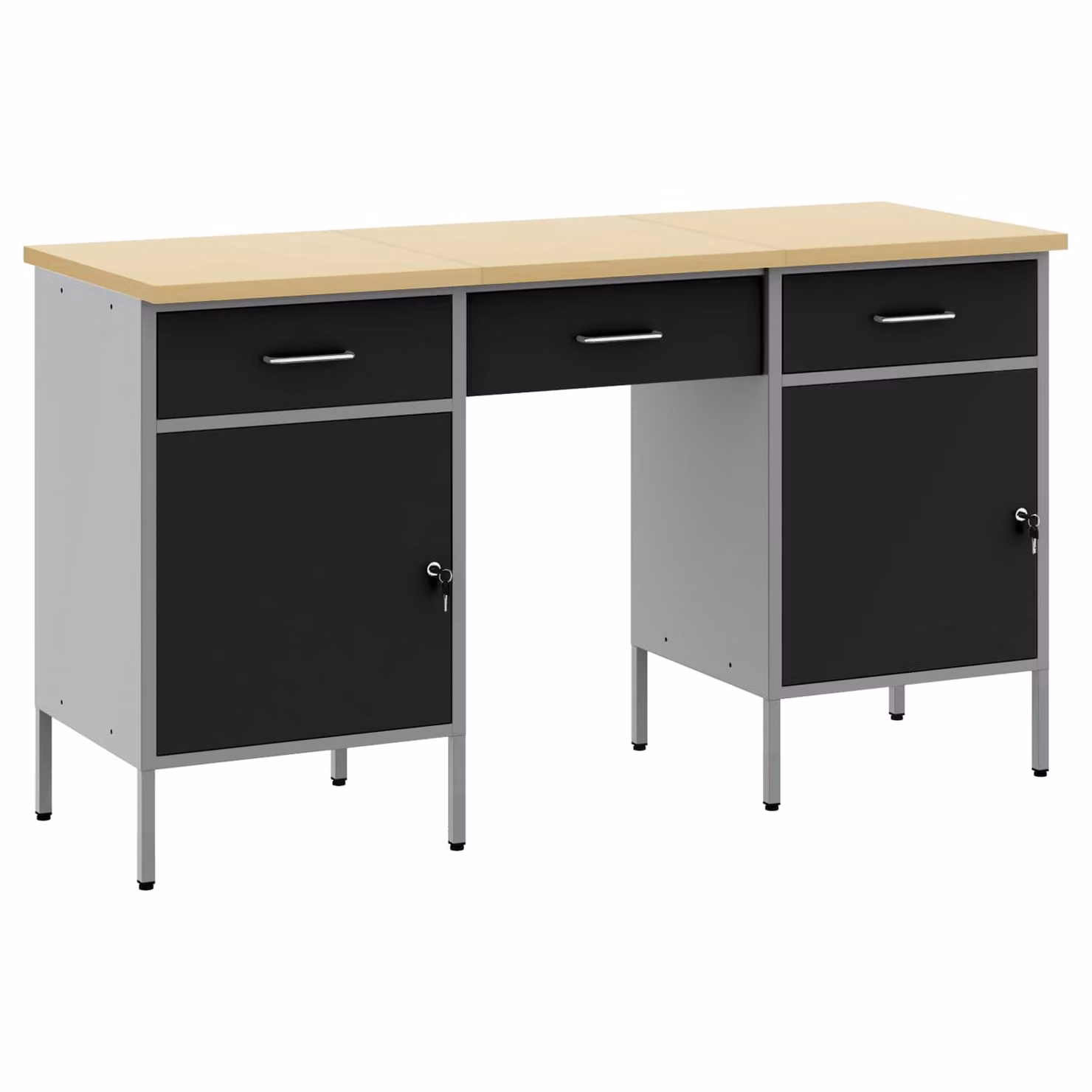 Set di 3 carrelli da lavoro mobili vidaXL in acciaio e legno ingegnerizzato, colore nero, con serratura