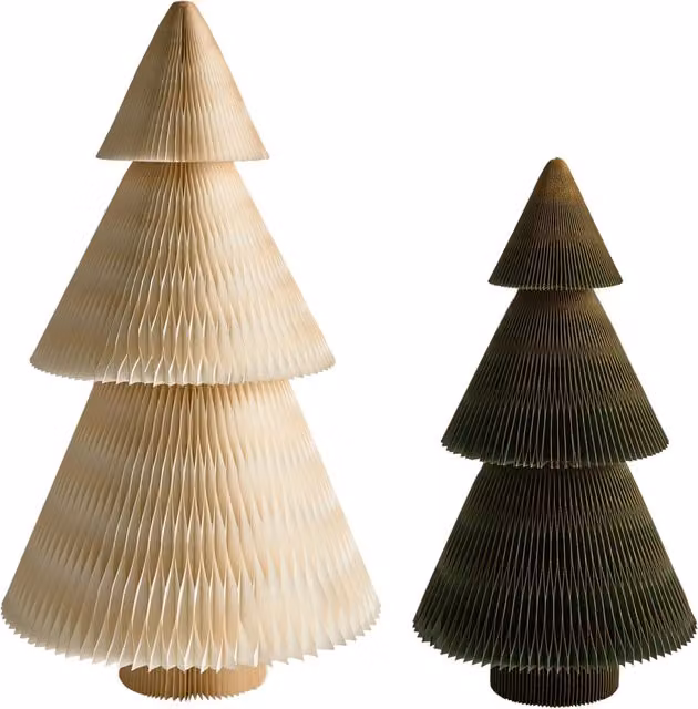 Set di 2 alberi di Natale Figurine Beige e verde Carta a nido d'ape Effetto 3D Stile Origami Motivo festivo