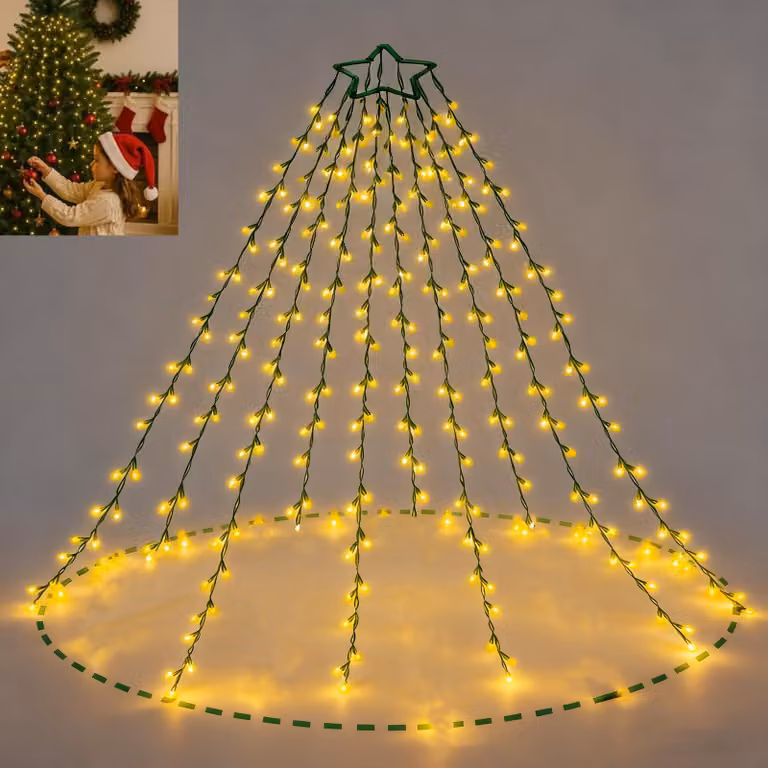 Catena luminosa per albero di Natale, 350 LED, 2 metri, 10 fili, grado di protezione IP44, con timer