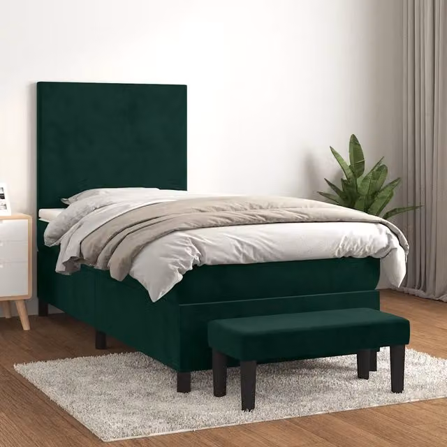 Letto Ibrido con Giroletto a Molle e Materasso vidaXL in Velluto Verde Scuro L/P/H: 193 x 90 x 128 cm – 1