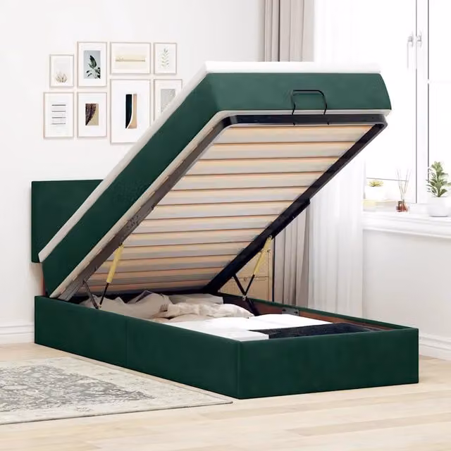 Pouf Letto con Materasso e LED Verde Scuro 90x200cm in Velluto 3312527