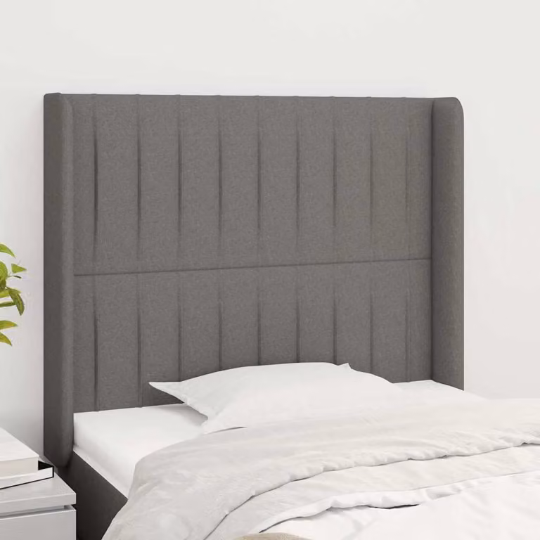 Testiera ad orecchio vidaXL in tessuto grigio con struttura in legno L: 103 cm, P: 16 cm, H: 118/128 cm