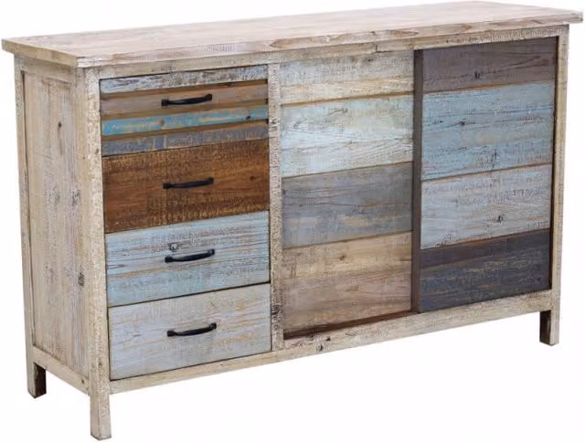 Cosma Mobile Harry Credenza in legno multicolor stile vintage con 4 cassetti e 2 ante L: 82 cm, P: 40 cm, H: 36 cm – 2