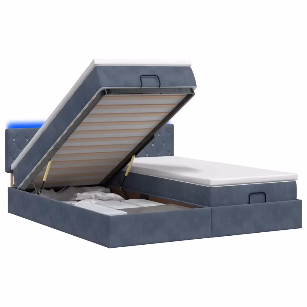 Letto Ottomano con Materasso Ibrido vidaXL in Velluto Grigio e Bianco con Illuminazione LED e Porte USB L/P/H: 200 x 200 x 88 cm – 2