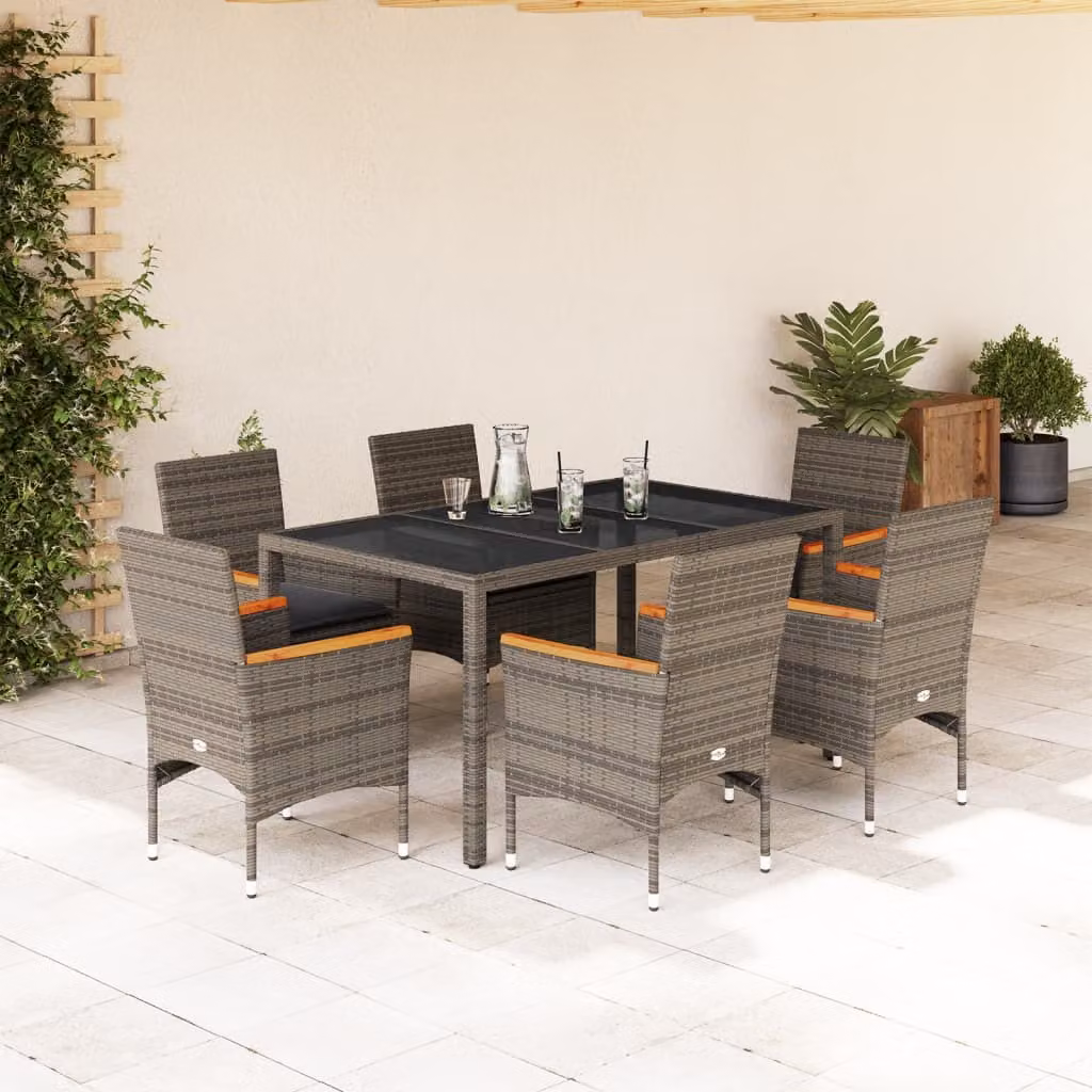 Maison Exclusive - Set da Pranzo da Giardino 7 pz con Cuscini Polyrattan e Vetro